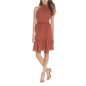 NSR Nordstrom Devon Eyelet Halter Dress Burnt Orange Lace 100% Cotton Boho